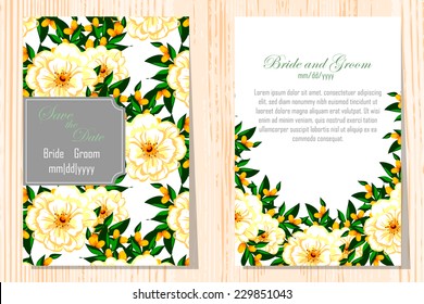 Wedding invitation cards with floral elements