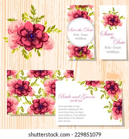 Wedding invitation cards with floral elements