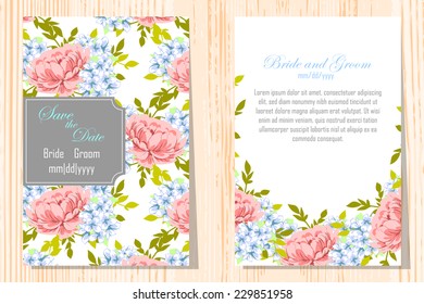 Wedding invitation cards with floral elements