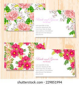 Wedding invitation cards with floral elements