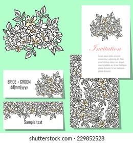 Wedding invitation cards with floral elements