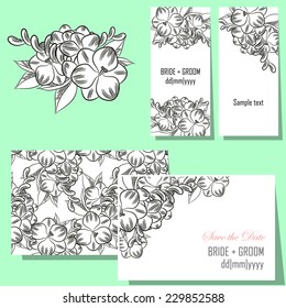 Wedding invitation cards with floral elements