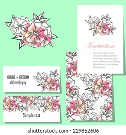 Wedding invitation cards with floral elements