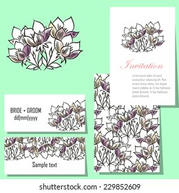 Wedding invitation cards with floral elements