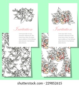 Wedding invitation cards with floral elements
