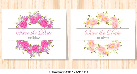 Wedding invitation cards with floral elements