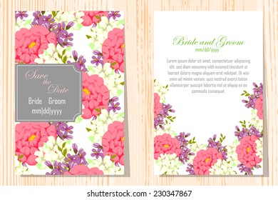 Wedding invitation cards with floral elements