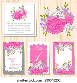 Wedding invitation cards with floral elements