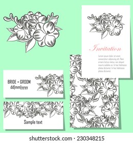 Wedding invitation cards with floral elements