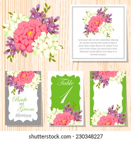 Wedding invitation cards with floral elements