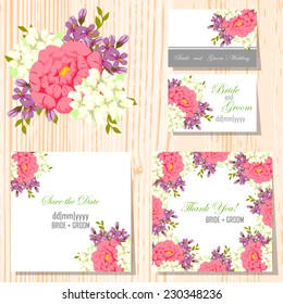 Wedding invitation cards with floral elements