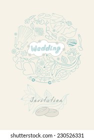 Wedding invitation cards with floral elements. Vector cards design. Wedding invitation, save the date. Vintage labels. Hand drawn floral ornaments with flowers and rings. 