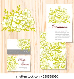 Wedding invitation cards with floral elements