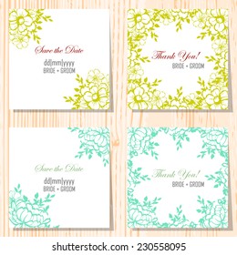 Wedding invitation cards with floral elements