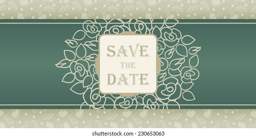 Wedding invitation cards with floral elements. Vector cards design. Wedding invitation, save the date. Vintage labels. Hand drawn floral ornaments with flowers and rings. 