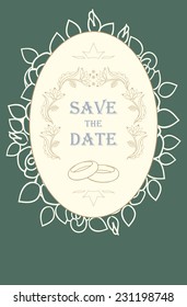 Wedding invitation cards with floral elements. Vector cards design. Wedding invitation, save the date. Vintage labels. Hand drawn floral ornaments with flowers and rings. 