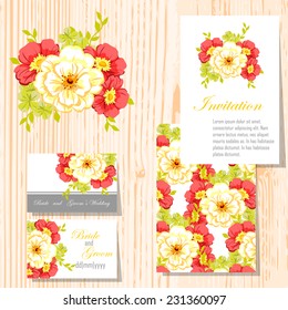 Wedding invitation cards with floral elements