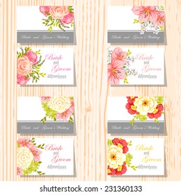 Wedding invitation cards with floral elements