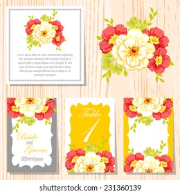 Wedding invitation cards with floral elements