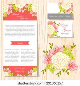 Wedding invitation cards with floral elements
