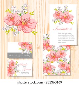 Wedding invitation cards with floral elements