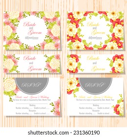 Wedding invitation cards with floral elements