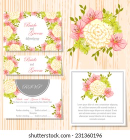 Wedding invitation cards with floral elements