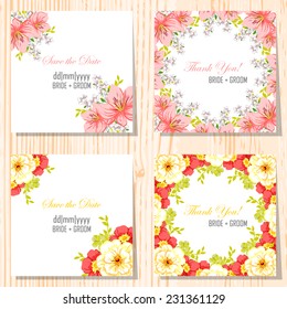 Wedding invitation cards with floral elements