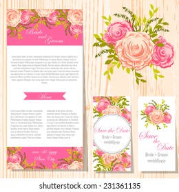 Wedding invitation cards with floral elements