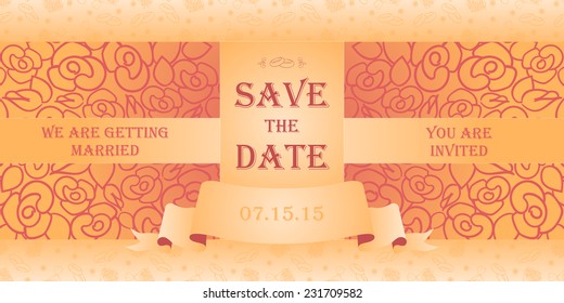 Wedding invitation cards with floral elements. Vector cards design. Wedding invitation, save the date. Vintage labels. Hand drawn floral ornaments with flowers and rings. 