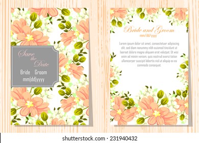 Wedding invitation cards with floral elements