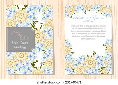Wedding invitation cards with floral elements