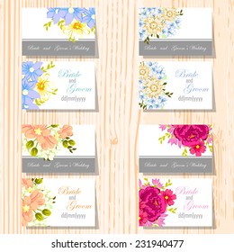 Wedding invitation cards with floral elements