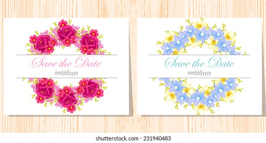 Wedding invitation cards with floral elements