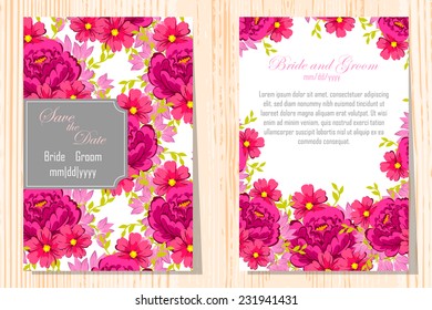 Wedding invitation cards with floral elements