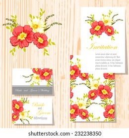 Wedding invitation cards with floral elements
