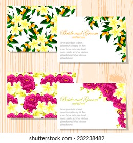 Wedding invitation cards with floral elements