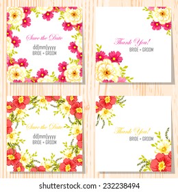 Wedding invitation cards with floral elements