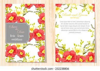 Wedding invitation cards with floral elements