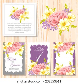 Wedding invitation cards with floral elements