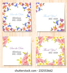 Wedding invitation cards with floral elements