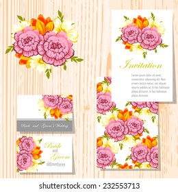 Wedding invitation cards with floral elements