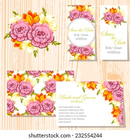 Wedding invitation cards with floral elements