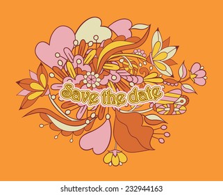 Wedding invitation cards with floral elements. Vector cards design. Wedding invitation, save the date. Vintage labels. Hand drawn floral ornaments. 
