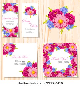 Wedding invitation cards with floral elements