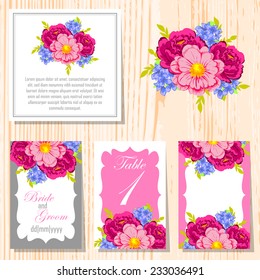 Wedding invitation cards with floral elements