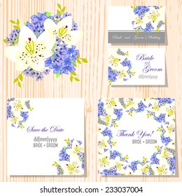 Wedding invitation cards with floral elements