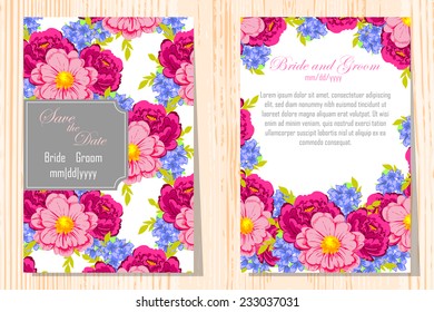 Wedding invitation cards with floral elements