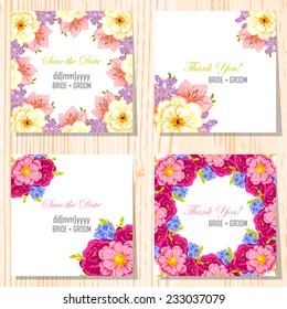 Wedding invitation cards with floral elements