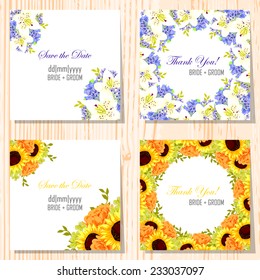 Wedding invitation cards with floral elements